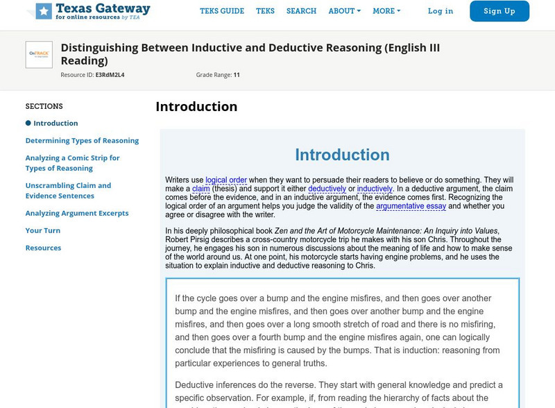 Texas Gateway: Distinguishing Between Inductive and Deductive Reasoning Unit Plan