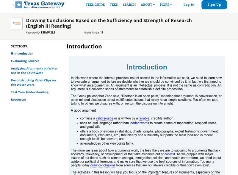 Texas Gateway: Drawing Conclusions on the Sufficiency and Strength of Research Unit Plan Texas Gateway: Drawing Conclusions on the Sufficiency and Strength of Research Unit Plan