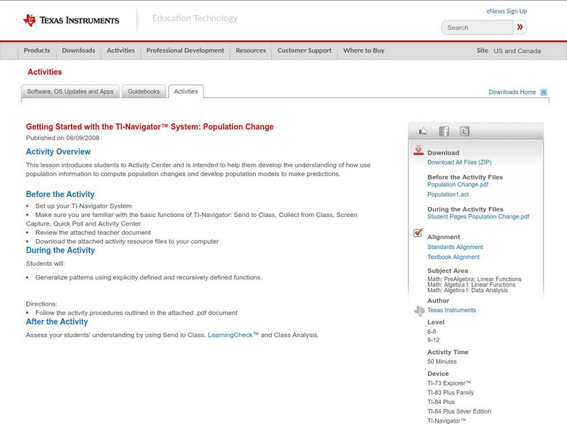 Texas Instruments: Getting Started With the Ti Navigator: Population Change Activity Texas Instruments: Getting Started With the Ti Navigator: Population Change Activity