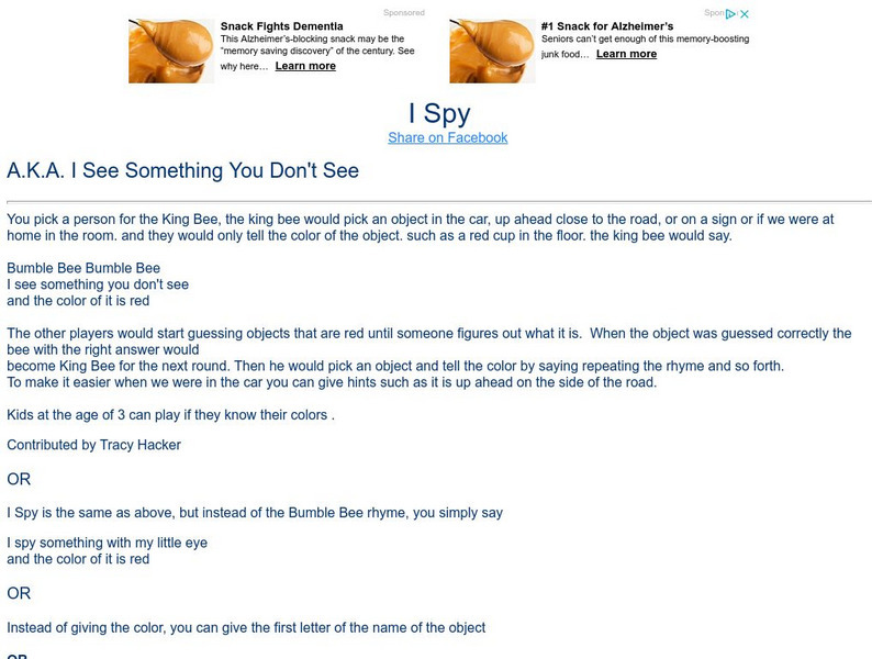 Games: I Spy Lesson Plan Games: I Spy Lesson Plan