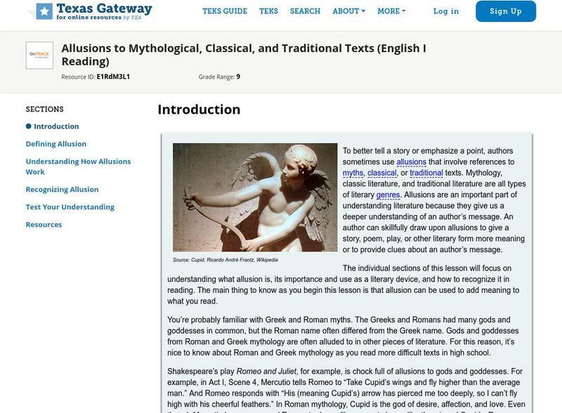 Texas Gateway: Allusions to Mythological, Classical, and Traditional Texts Unit Plan Texas Gateway: Allusions to Mythological, Classical, and Traditional Texts Unit Plan