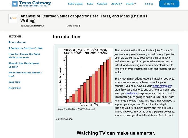 Texas Gateway: Analysis of Relative Values of Specific Data, Facts, and Ideas Unit Plan Texas Gateway: Analysis of Relative Values of Specific Data, Facts, and Ideas Unit Plan
