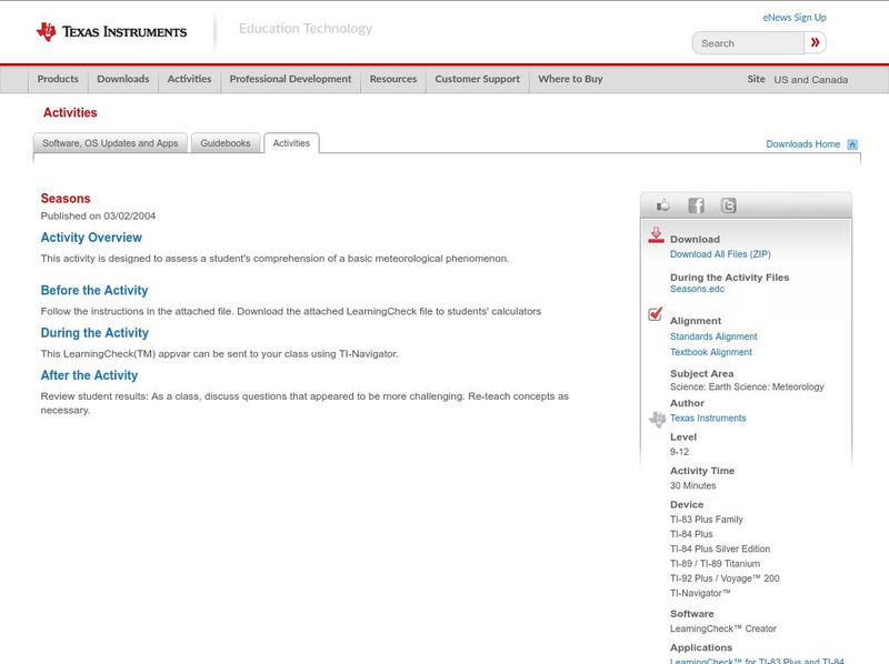 Texas Instruments: Seasons Activity Texas Instruments: Seasons Activity