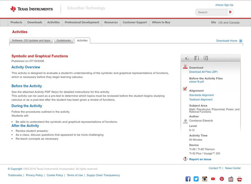 Texas Instruments: Symbolic and Graphical Functions Activity Texas Instruments: Symbolic and Graphical Functions Activity