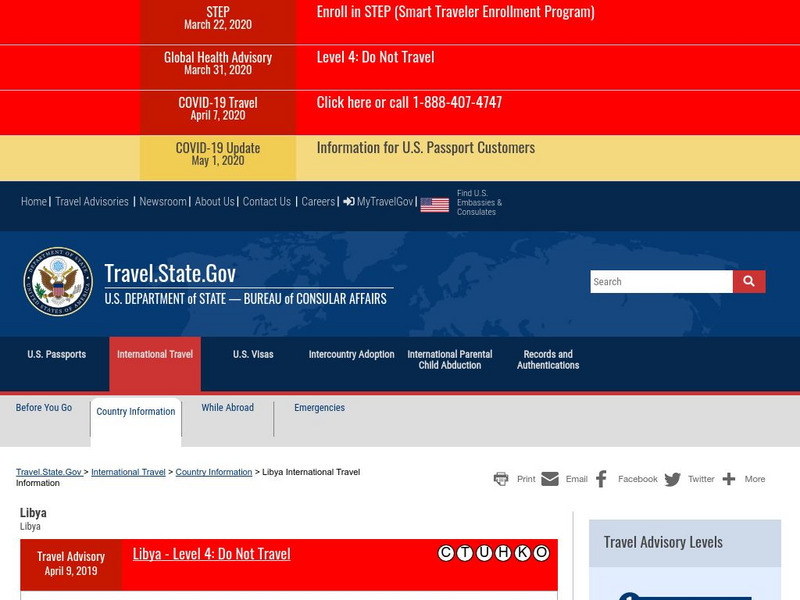 U.s. Department of State: Libya Consular Information Sheet Handout