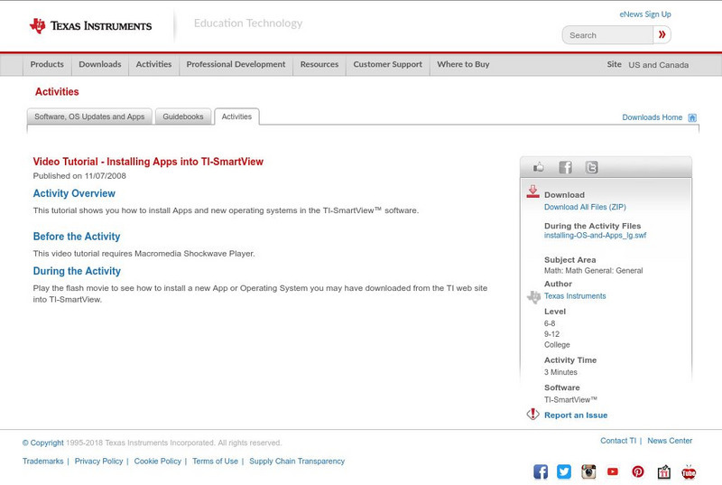 Texas Instruments: Video Tutorial Installing Apps Into Ti Smart View Activity Texas Instruments: Video Tutorial Installing Apps Into Ti Smart View Activity