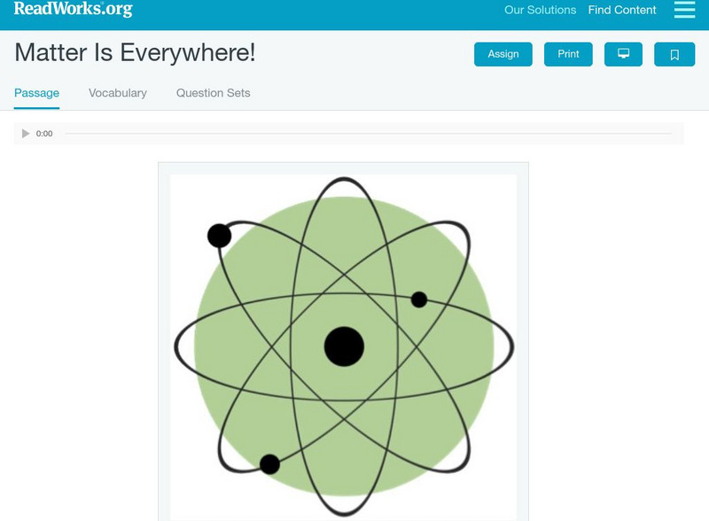 Read Works: Matter Is Everywhere! Activity Read Works: Matter Is Everywhere! Activity