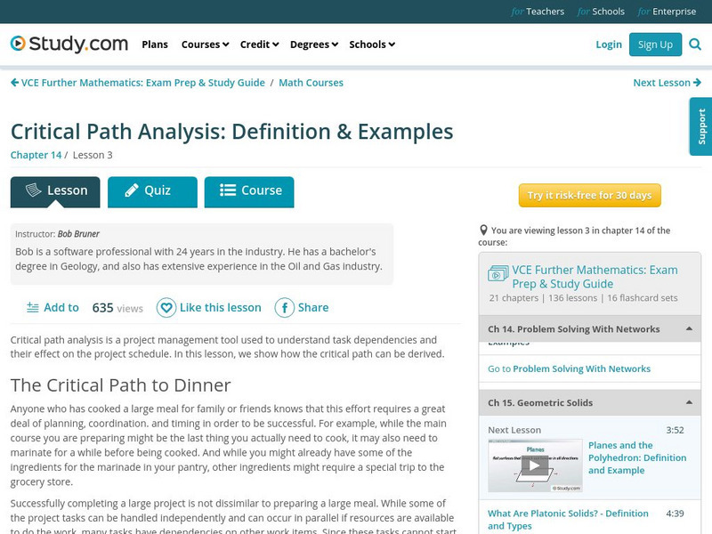 Study.com: Critical Path Analysis Lesson Plan Study.com: Critical Path Analysis Lesson Plan