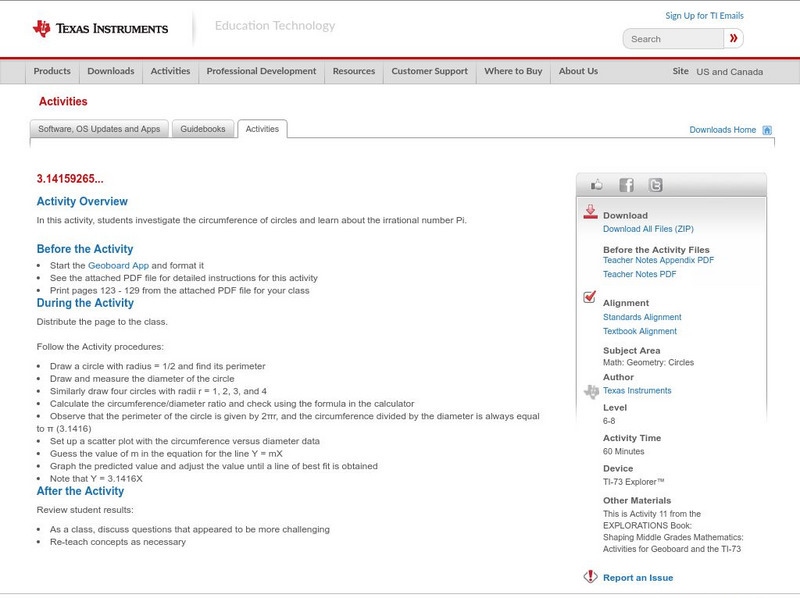 Texas Instruments: 3.14159265 Activity Texas Instruments: 3.14159265 Activity