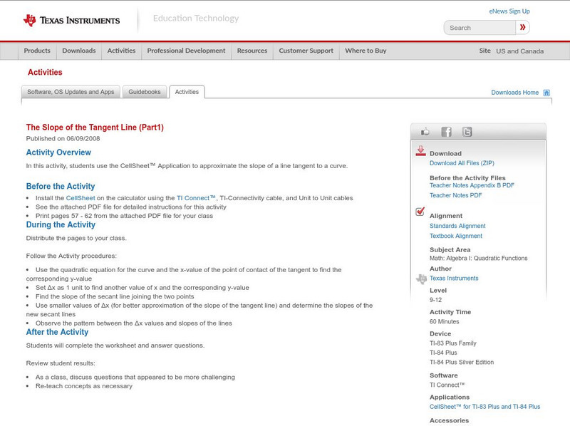 Texas Instruments: The Slope of the Tangent Line (Part1) Activity Texas Instruments: The Slope of the Tangent Line (Part1) Activity