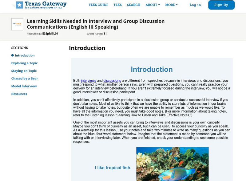 Texas Gateway: Learning Skills for Interview and Group Discussion Communications Unit Plan