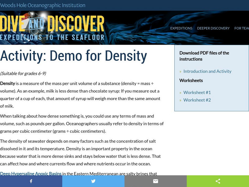 Woods Hole Oceanography Institute: Activity: Demo for Density Unit Plan Woods Hole Oceanography Institute: Activity: Demo for Density Unit Plan
