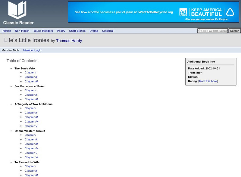 Classic Reader: Life's Little Ironies by Thomas Hardy eBook Classic Reader: Life's Little Ironies by Thomas Hardy eBook