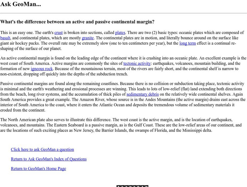 Geo Man: What's the Difference Between an Active and Passive Continental Margin? Handout