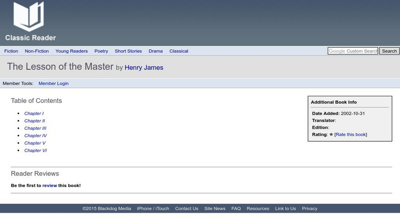 Classic Reader: The Lesson of the Master by Henry James eBook Classic Reader: The Lesson of the Master by Henry James eBook