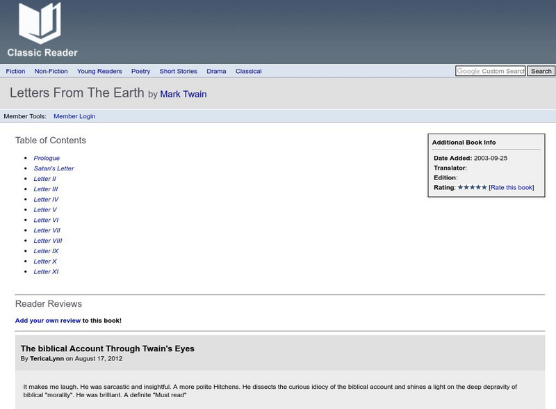 Classic Reader: Letters From the Earth by Mark Twain eBook Classic Reader: Letters From the Earth by Mark Twain eBook