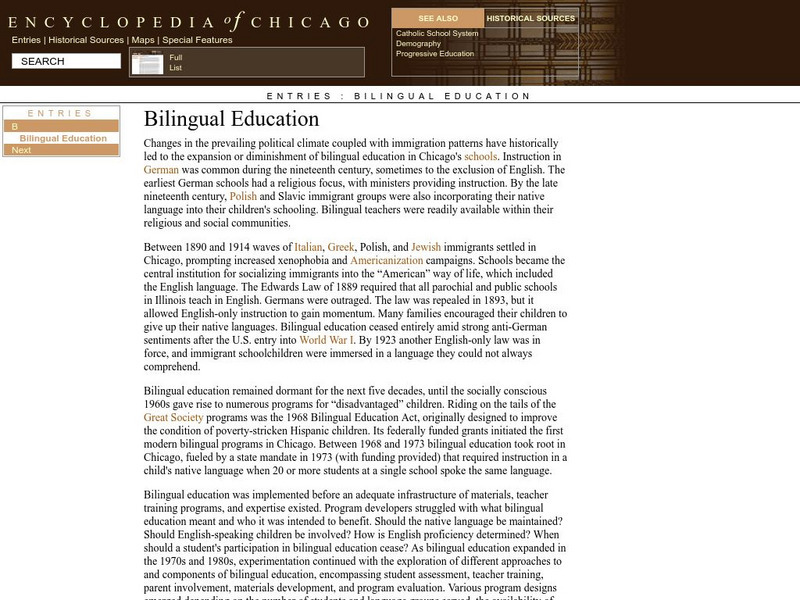 Encyclopedia of Chicago: Bilingual Education Handout Encyclopedia of Chicago: Bilingual Education Handout