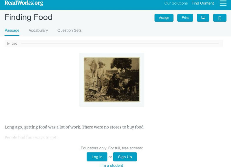 Read Works: Finding Food Activity Read Works: Finding Food Activity