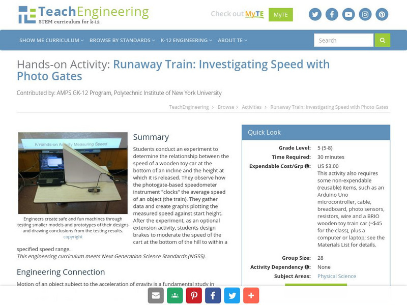 Teach Engineering: Runaway Train: Investigating Speed With Photo Gates Activity Teach Engineering: Runaway Train: Investigating Speed With Photo Gates Activity