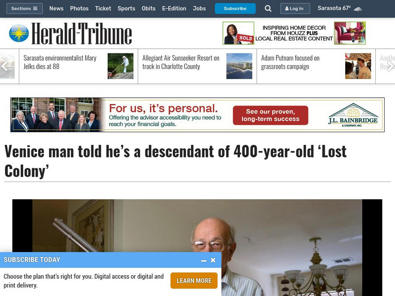 Herald Tribune: Venice Man Told He's a Descendant of 400 Year Old 'Lost Colony' Article