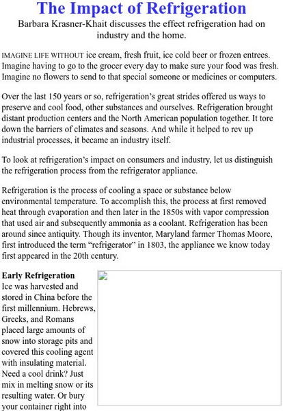 History Magazine: The Impact of Refrigeration Website