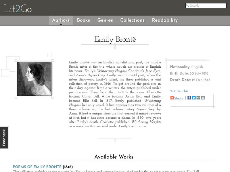 Educational Technology Clearinghouse: Lit2 Go: Emily Bronte: Selected Poetry Website