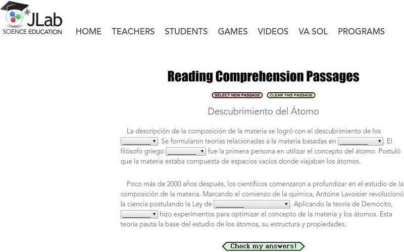 Jefferson Lab: Reading Passages: Descubrimiento Del Itomo Unknown Type Jefferson Lab: Reading Passages: Descubrimiento Del Itomo Unknown Type