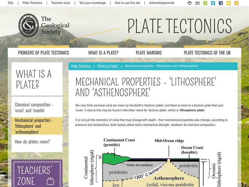 The Geological Society: Plate Tectonics: Mechanical Properties: 'Lithosphere' and 'Asthenosphere' Handout The Geological Society: Plate Tectonics: Mechanical Properties: 'Lithosphere' and 'Asthenosphere' Handout