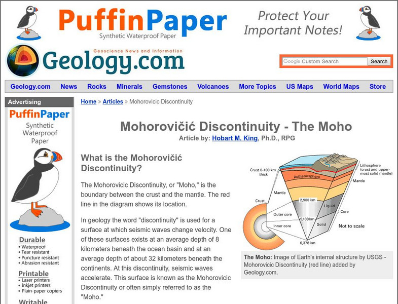 Geology.com: Mohorovicic Discontinuity the Moho Article Geology.com: Mohorovicic Discontinuity the Moho Article