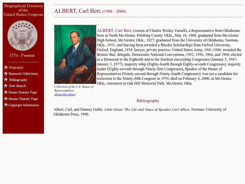 Loc: Biographical Directory of the u.s. Congress: Carl Albert Handout Loc: Biographical Directory of the u.s. Congress: Carl Albert Handout