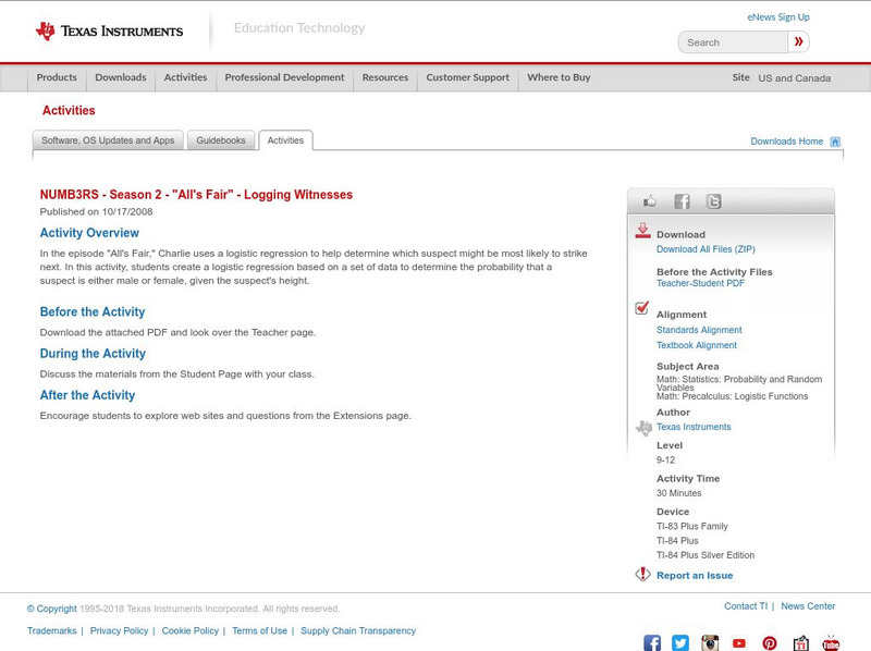 Texas Instruments: Numb3 Rs: Logging Witnesses Activity Texas Instruments: Numb3 Rs: Logging Witnesses Activity