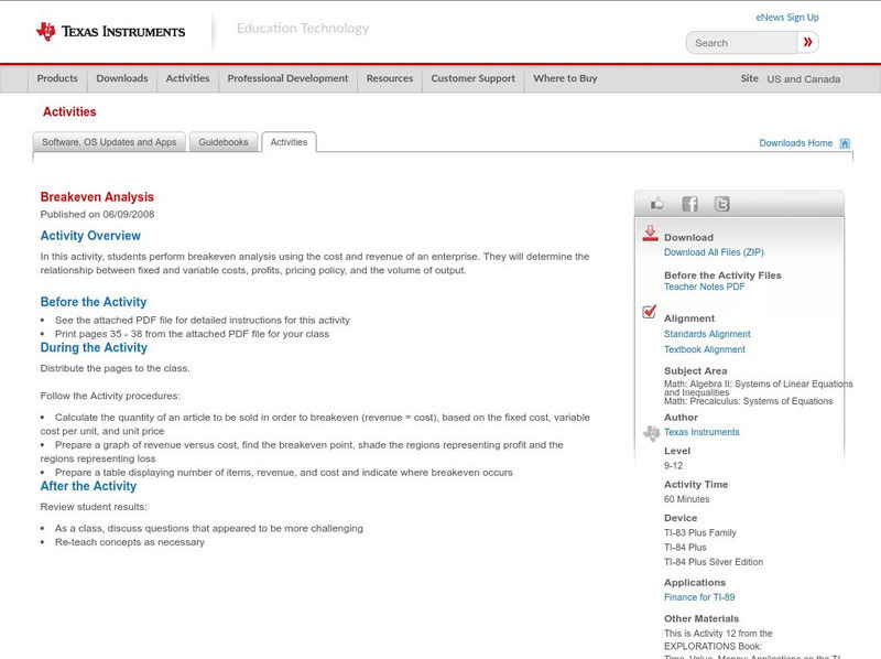 Texas Instruments: Breakeven Analysis Lesson Plan Texas Instruments: Breakeven Analysis Lesson Plan