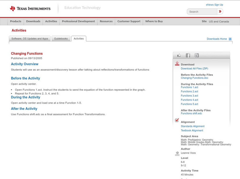 Texas Instruments: Changing Functions Activity Texas Instruments: Changing Functions Activity