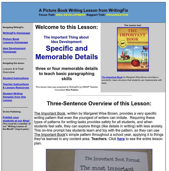 Writing Fix: Specific and Memorable Details Lesson Plan Writing Fix: Specific and Memorable Details Lesson Plan