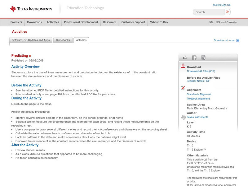 Texas Instruments: Predicting Pi Activity Texas Instruments: Predicting Pi Activity