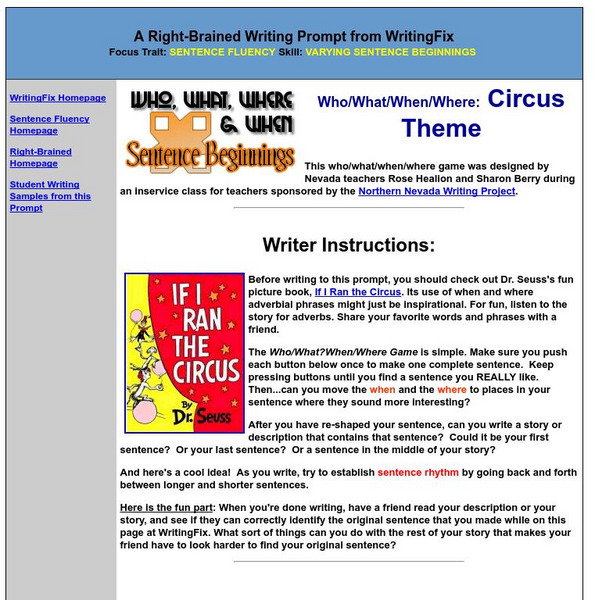 Writing Fix: Who/what/when/where: Circus Theme Lesson Plan Writing Fix: Who/what/when/where: Circus Theme Lesson Plan