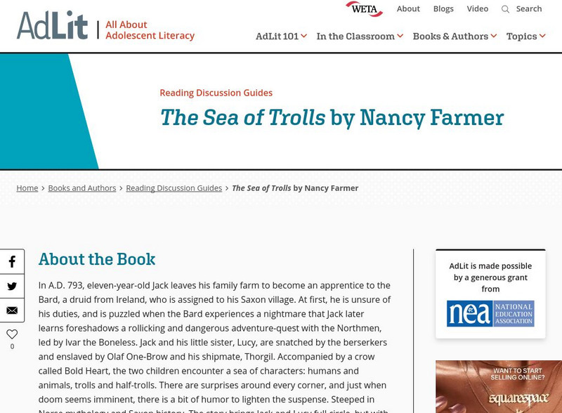 Ad lit.org: Reading Discussion Guide: The Sea of Trolls by Nancy Farmer Professional Doc Ad lit.org: Reading Discussion Guide: The Sea of Trolls by Nancy Farmer Professional Doc