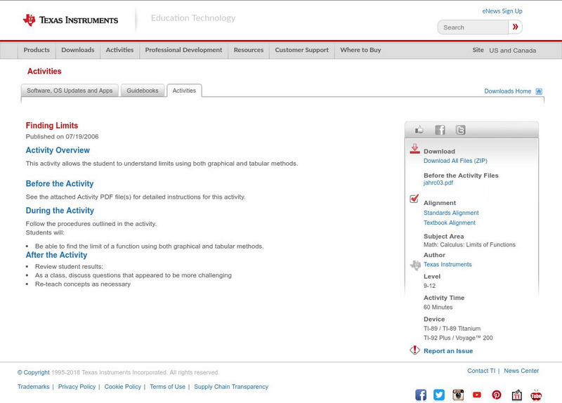 Texas Instruments: Finding Limits Activity Texas Instruments: Finding Limits Activity