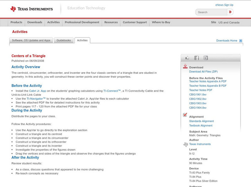Texas Instruments: Centers of a Triangle Activity Texas Instruments: Centers of a Triangle Activity