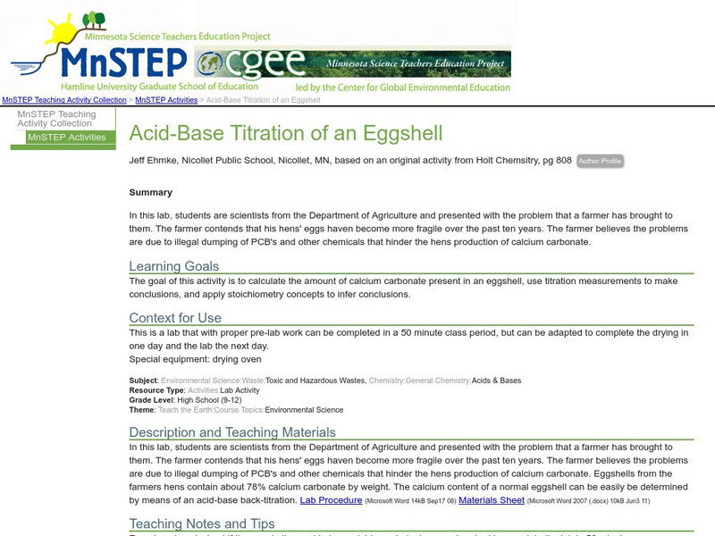 Serc: Acid Base Titration of an Eggshell Activity Serc: Acid Base Titration of an Eggshell Activity