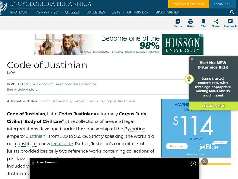 Encyclopedia Britannica: Code of Justinian Handout Encyclopedia Britannica: Code of Justinian Handout