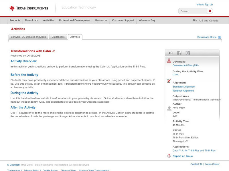 Texas Instruments: Transformations With Cabri Jr. Activity