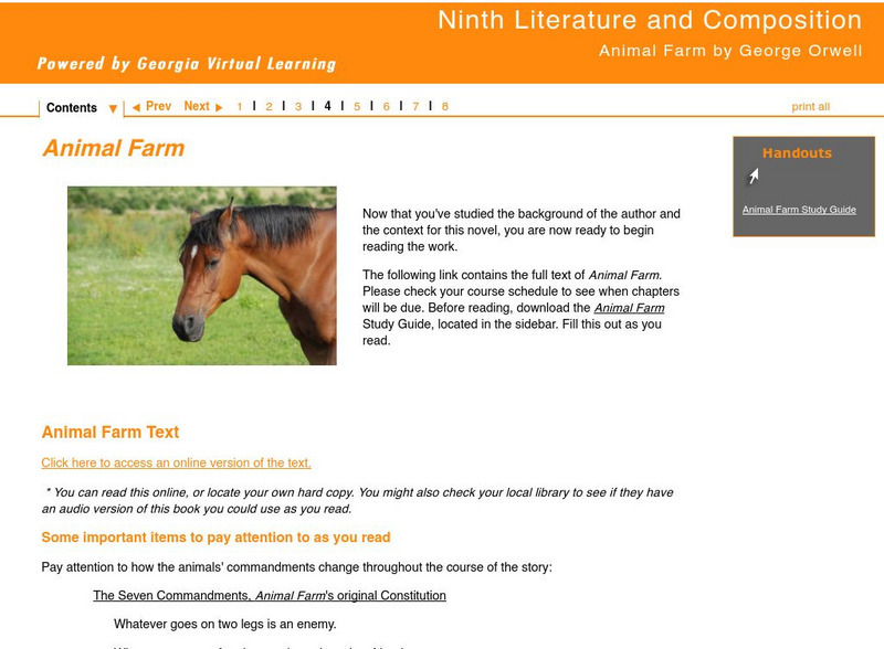 Ga Virtual Learning: Ninth Literature and Comp: Animal Farm by George Orwell Unit Plan Ga Virtual Learning: Ninth Literature and Comp: Animal Farm by George Orwell Unit Plan