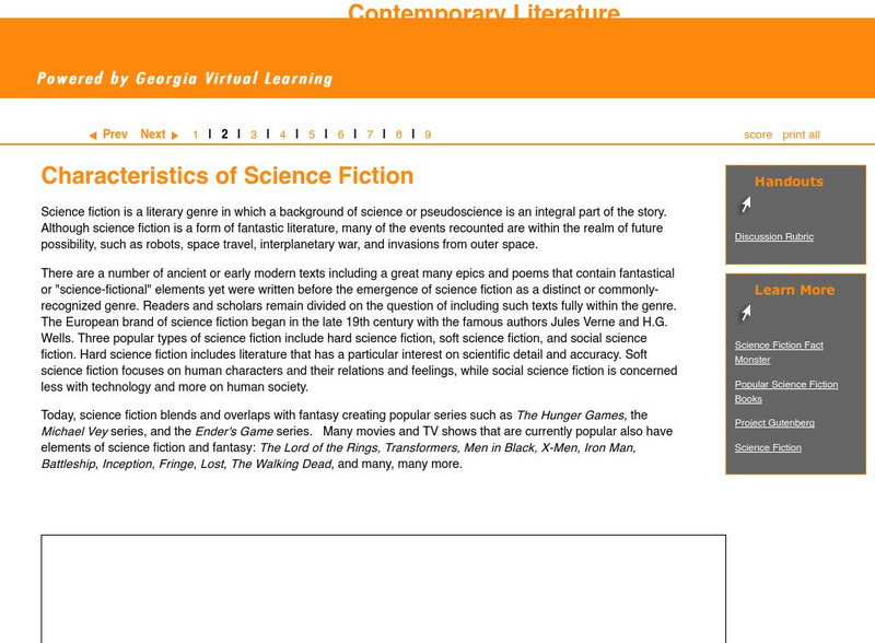 Ga Virtual Learning: Characteristics of Science Fiction Unit Plan Ga Virtual Learning: Characteristics of Science Fiction Unit Plan