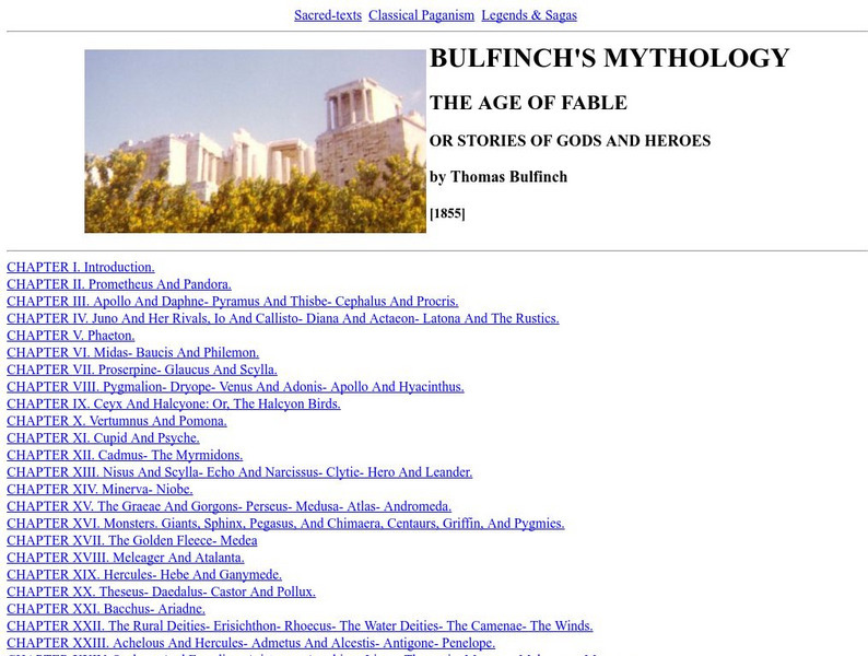 Internet Sacred Text Archive: Bulfinch's Mythology: The Age of Fable Primary Internet Sacred Text Archive: Bulfinch's Mythology: The Age of Fable Primary