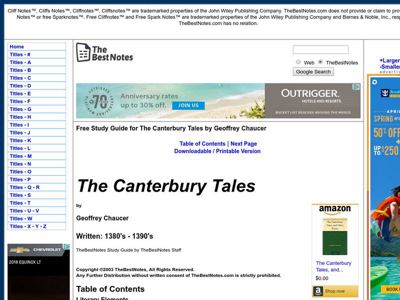 The Best Notes: The Canterbury Tales by Geoffrey Chaucer Unit Plan The Best Notes: The Canterbury Tales by Geoffrey Chaucer Unit Plan