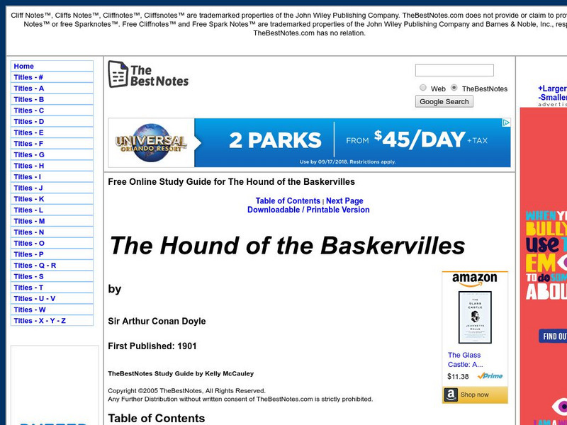 The Best Notes: The Hound of the Baskervilles by Sir Arthur Conan Doyle Unit Plan
