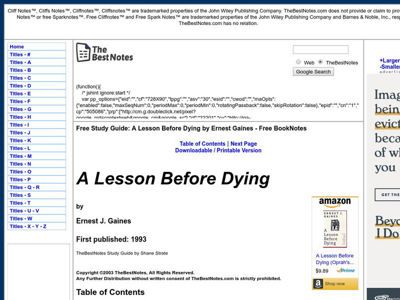 The Best Notes: A Lesson Before Dying by Ernest Gaines Unit Plan