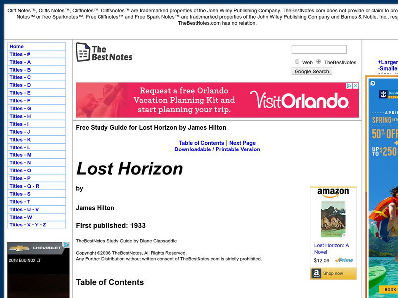 The Best Notes: Lost Horizon by James Hilton Unit Plan The Best Notes: Lost Horizon by James Hilton Unit Plan