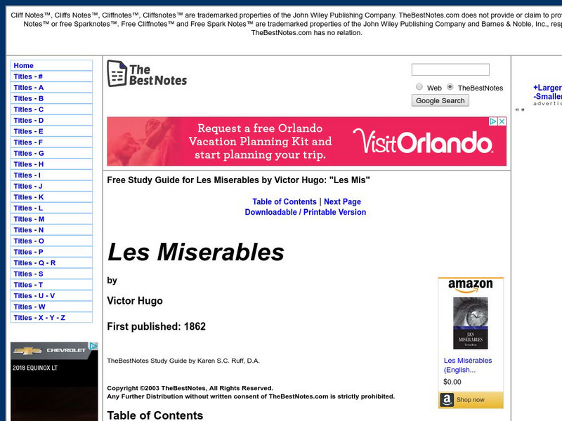 The Best Notes: Les Miserables by Victor Hugo Unit Plan